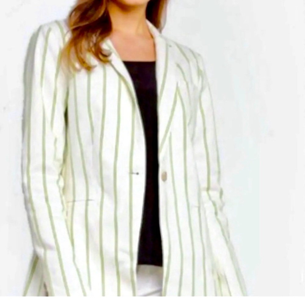 NWT Banana Republic Pastel Neon Lime Long & Lean-Fit Stripe Blazer Size 4